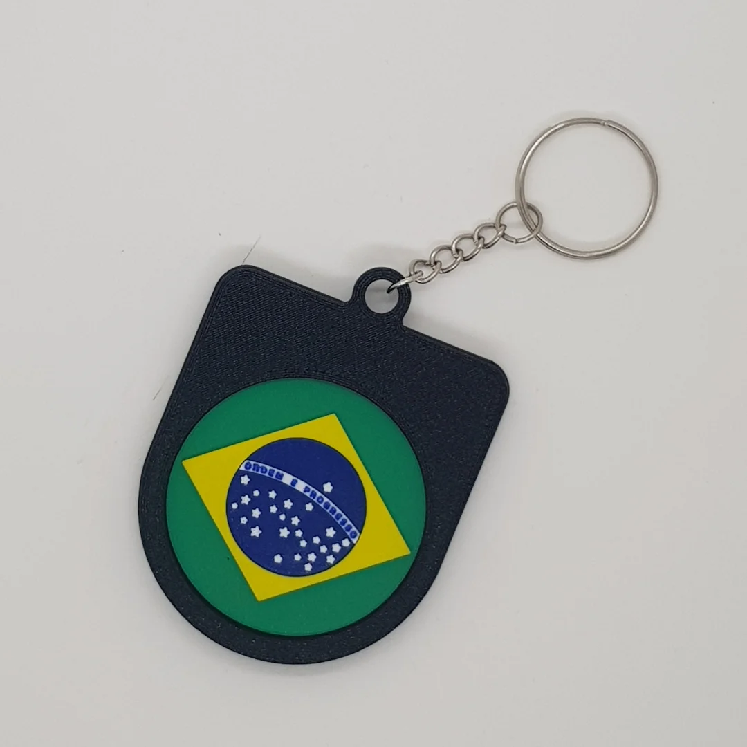 Rear view of the Brazil football keychain showing the national flag.