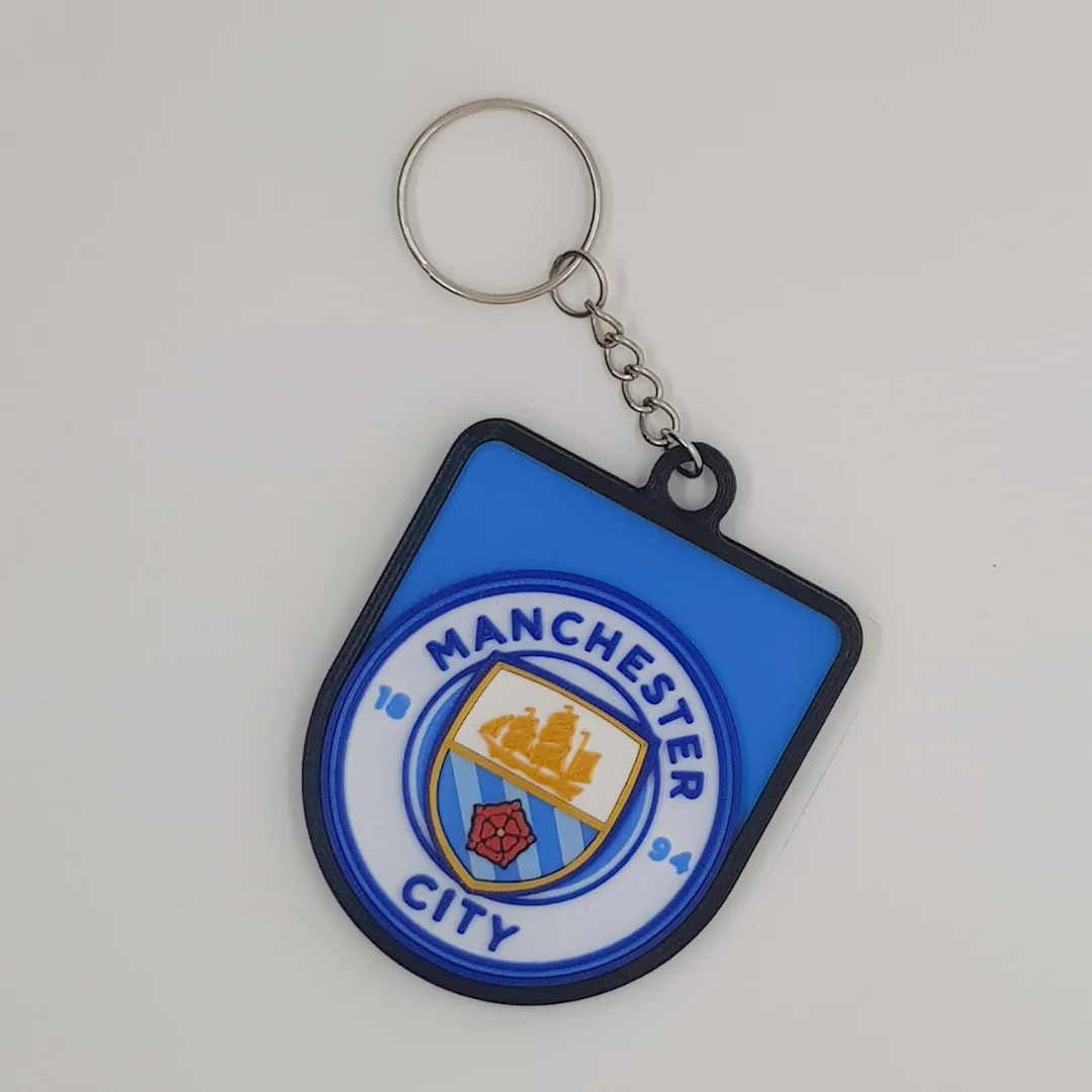 Front view of the Manchester City FC keychain showing the club crest.