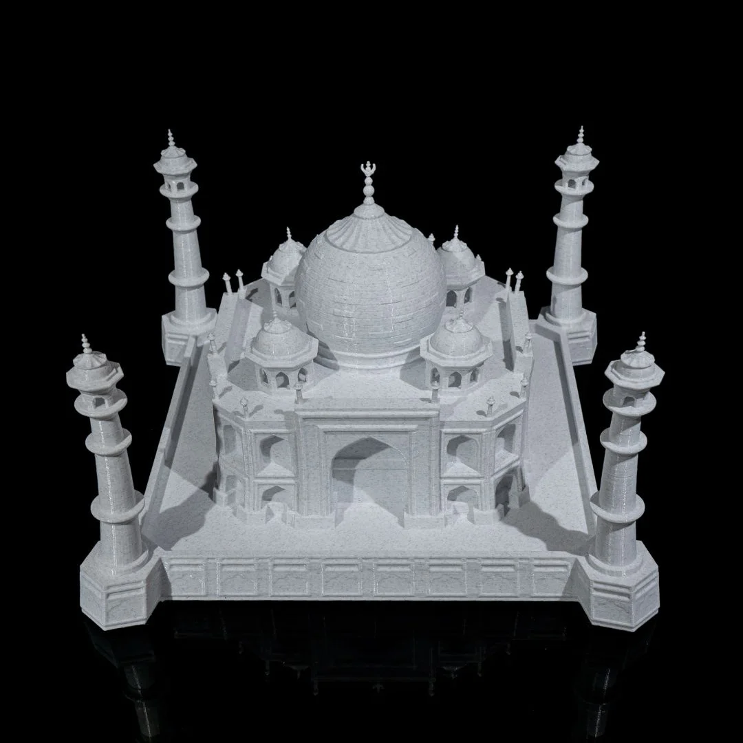 Elevated view of a Taj Mahal model showing the central dome and roof details.
