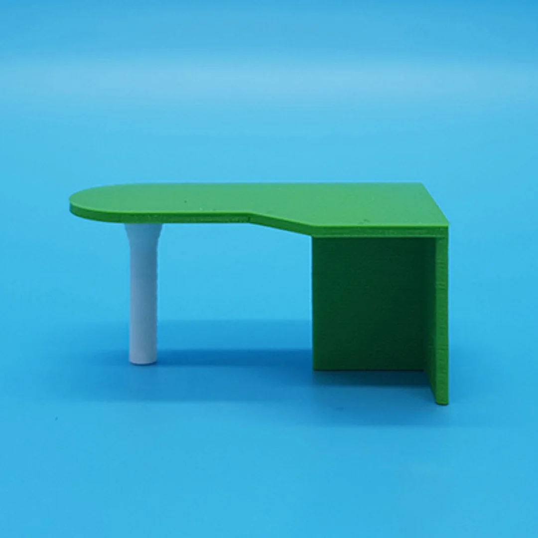 Rounded Office Desk miniature model at 1:50 scale.