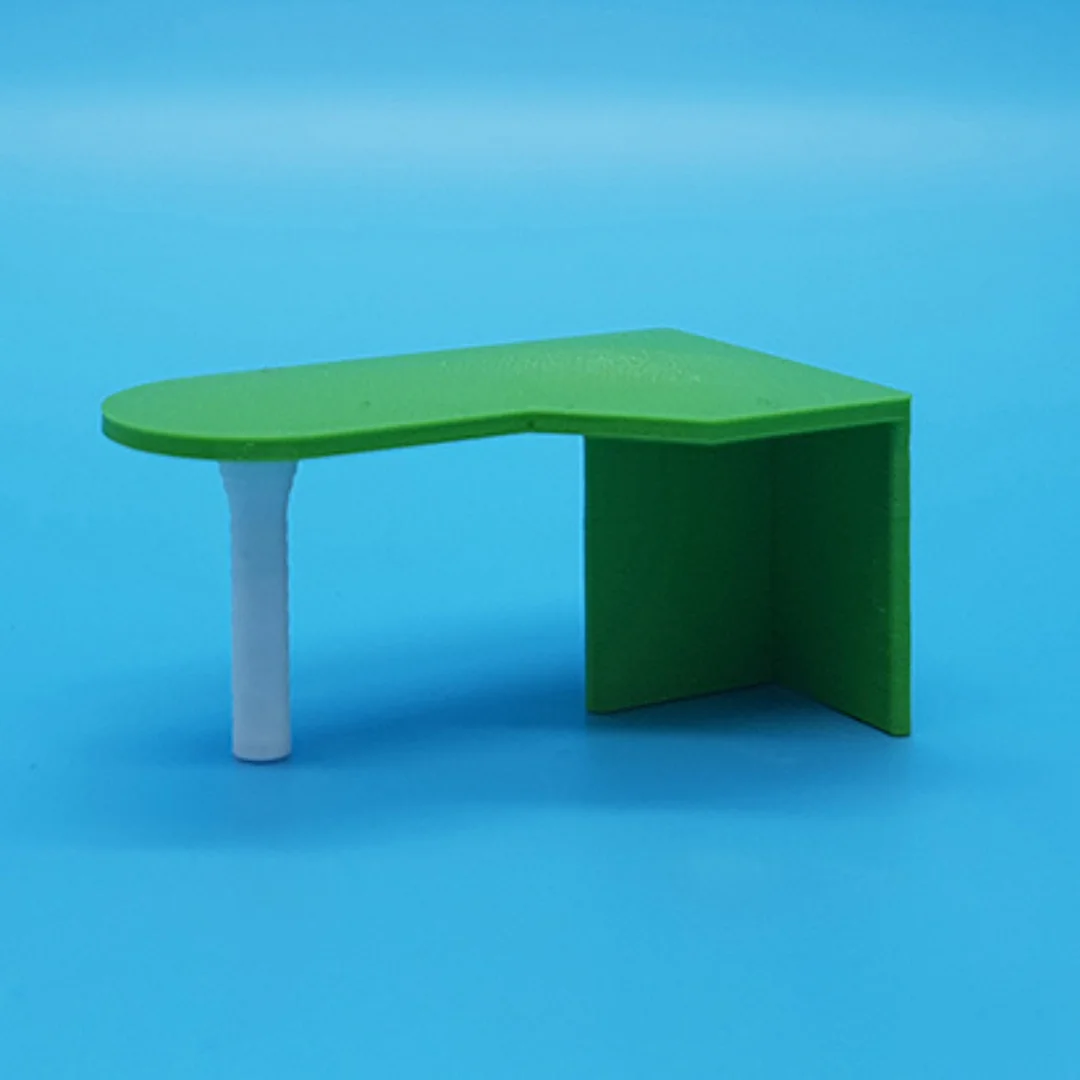 Rounded Office Desk miniature model at 1:50 scale.