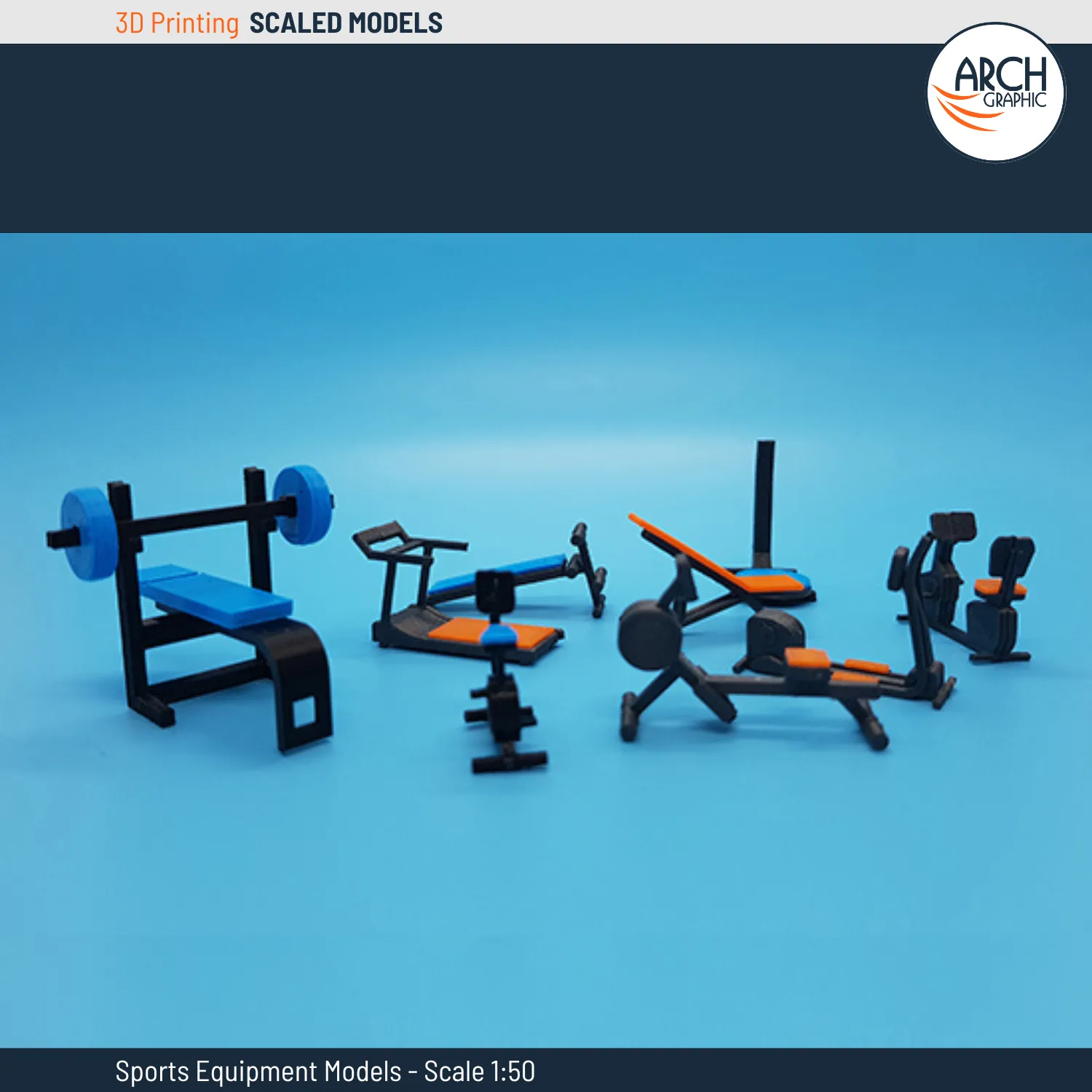 3D Printed sports equipment models scale 1:50