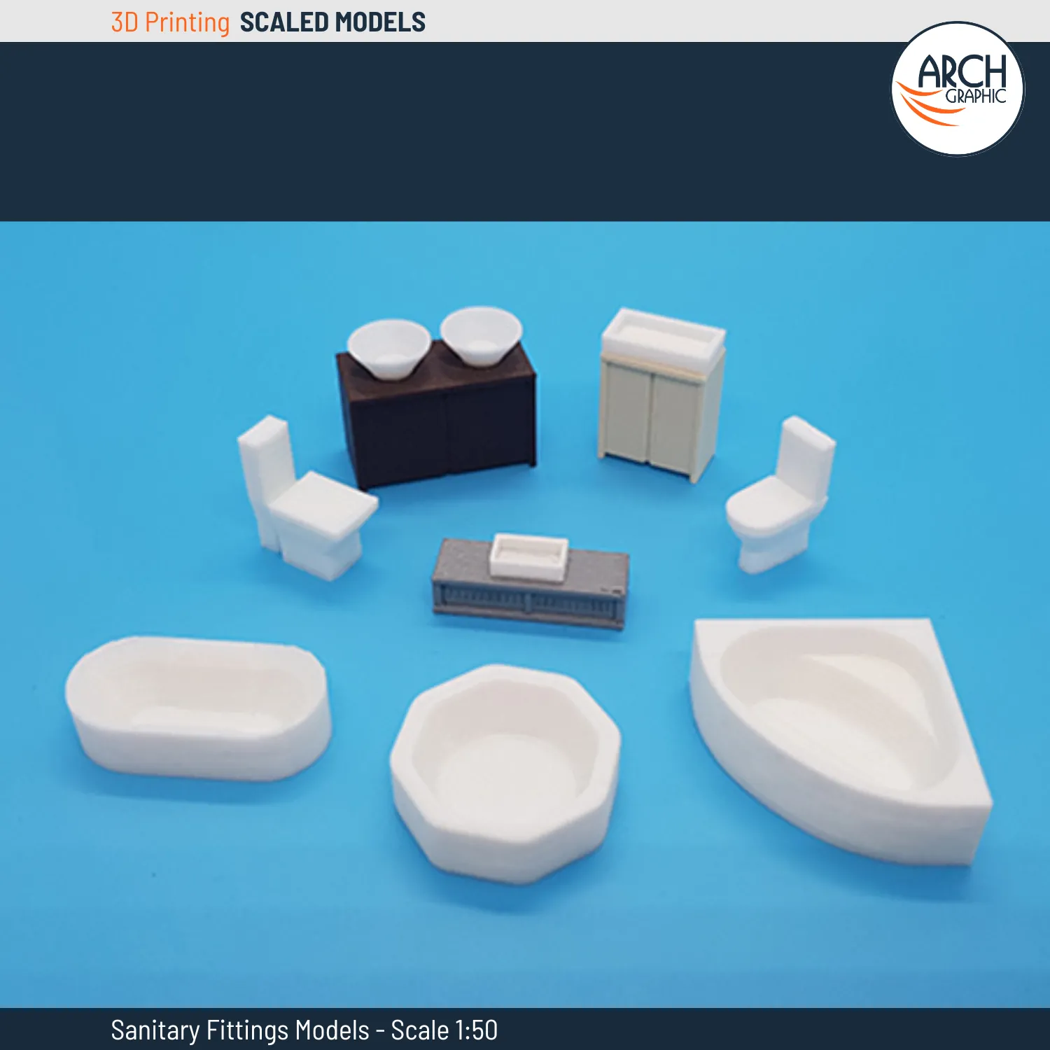 3D Printed sanitary fittings models scale 1:50