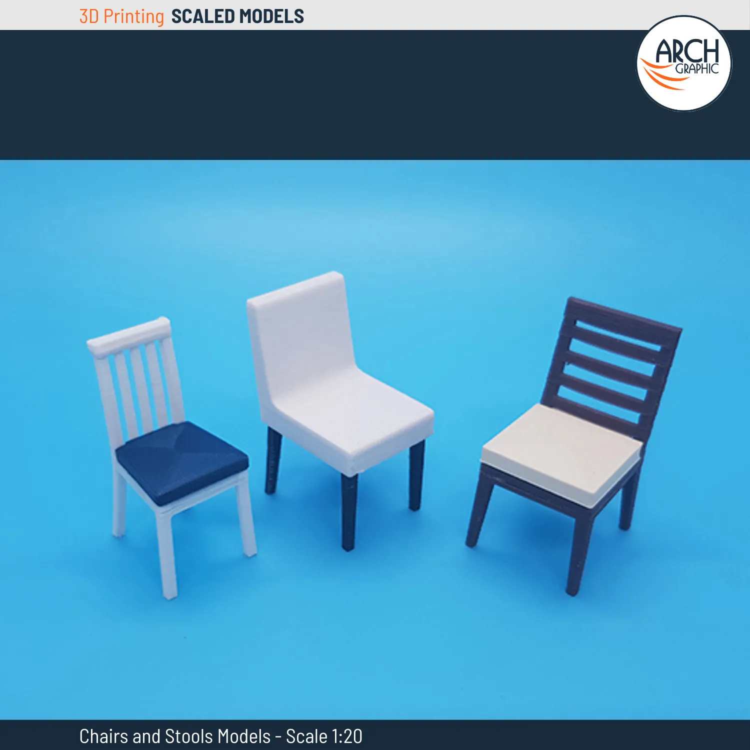 3D Printed chairs and stools models scale 1:20