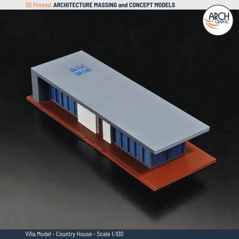 3D printed villa model of a modern country house at scale 1:100